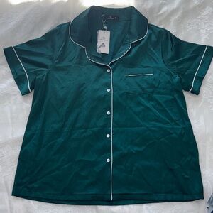 Women's Green Button Down Satin Pajama Top
